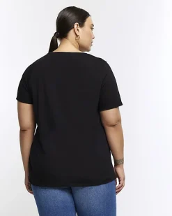 River Island Plus floral graphic t-shirt Black Outlet