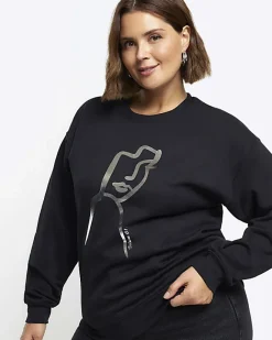 River Island Plus foil graphic sweatshirt Black Hot
