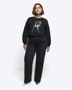 River Island Plus foil graphic sweatshirt Black Hot