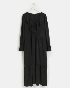 River Island Plus frill swing maxi dress Black Hot