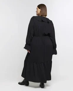 River Island Plus frill swing maxi dress Black Hot
