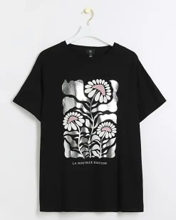 River Island Plus graphic foil t-shirt Black New