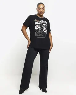 River Island Plus graphic foil t-shirt Black New