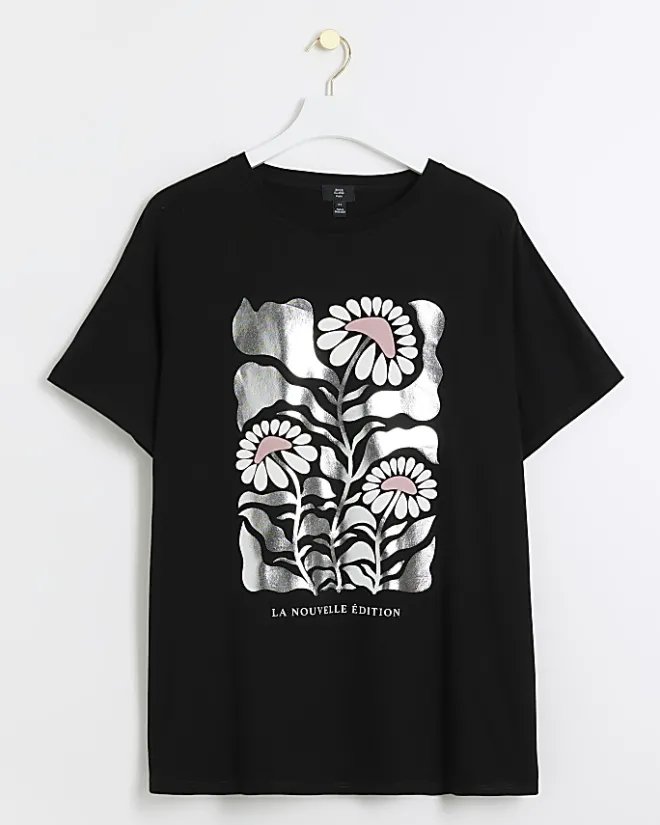 River Island Plus graphic foil t-shirt Black New