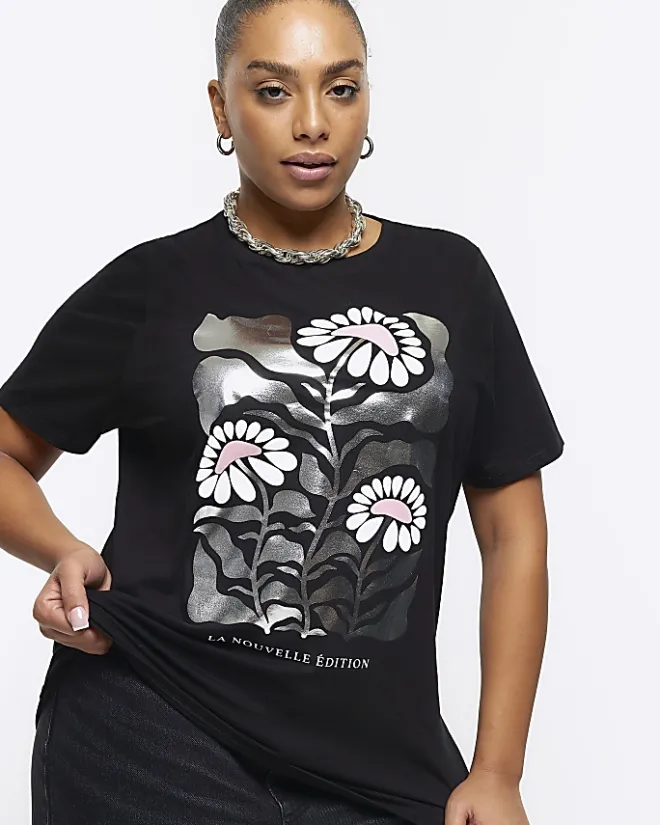 River Island Plus graphic foil t-shirt Black New