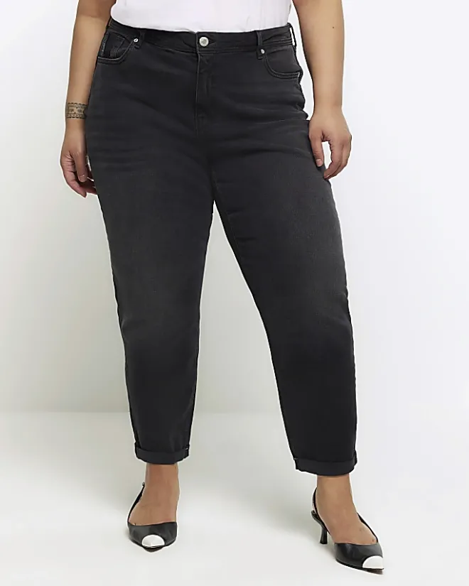 River Island Plus high waisted mom jeans Black Outlet