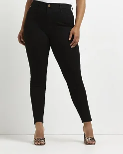 River Island Plus high waisted skinny jeans Black Outlet