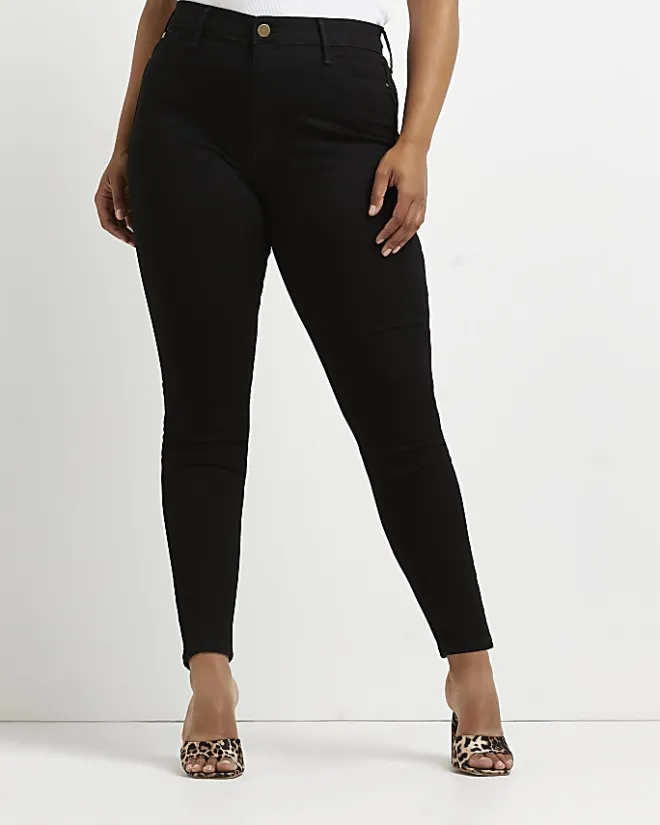 River Island Plus high waisted skinny jeans Black Outlet