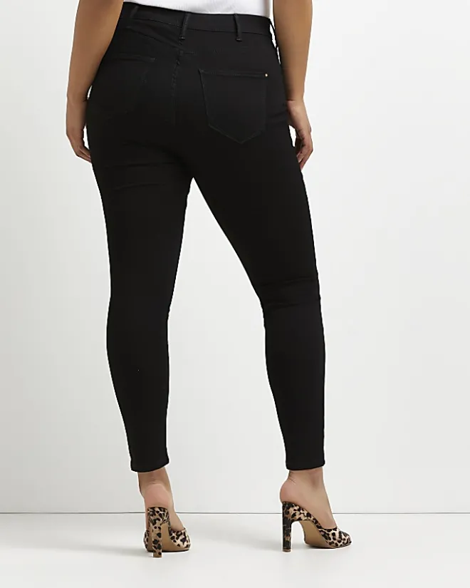 River Island Plus high waisted skinny jeans Black Outlet