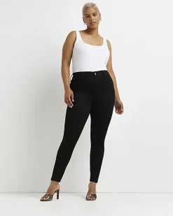 River Island Plus high waisted skinny jeans Black Outlet
