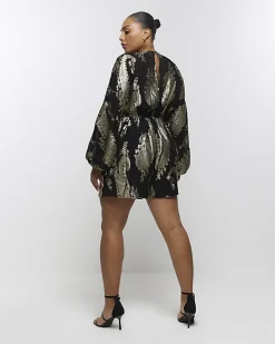 River Island Plus metallic detail playsuit Black Discount