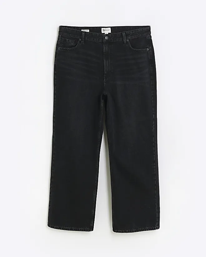 River Island Plus mid rise relaxed straight jeans Black Fashion