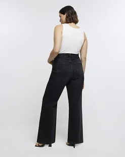 River Island Plus mid rise relaxed straight jeans Black Fashion
