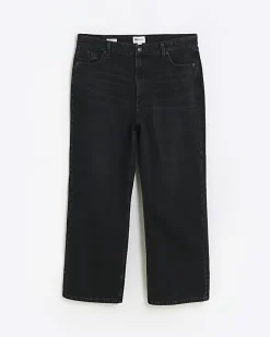 River Island Plus mid rise relaxed straight jeans Black Fashion