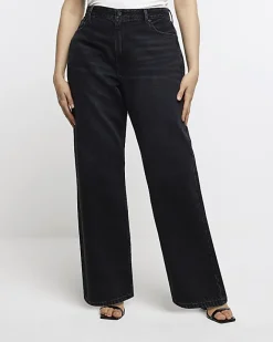 River Island Plus mid rise relaxed straight jeans Black Fashion