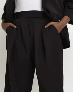 River Island Plus pleated wide leg trousers Black Fashion