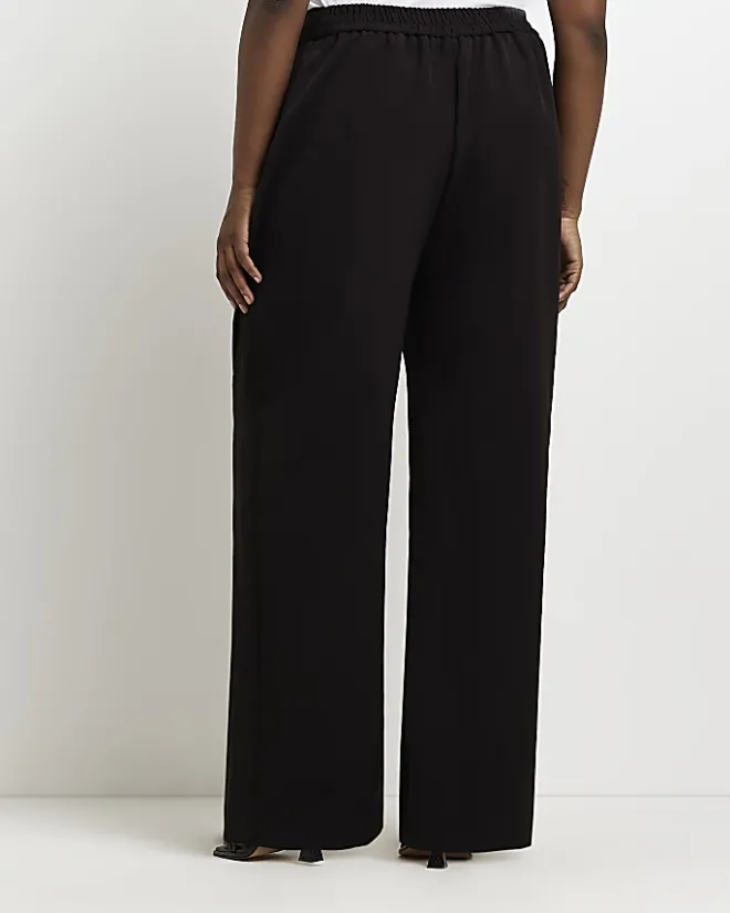 River Island Plus pleated wide leg trousers Black Fashion