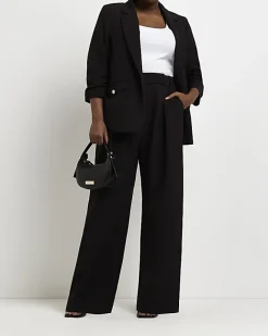 River Island Plus pleated wide leg trousers Black Fashion