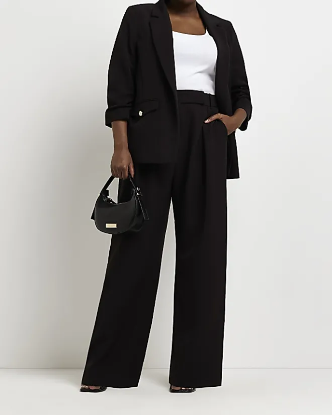 River Island Plus pleated wide leg trousers Black Fashion