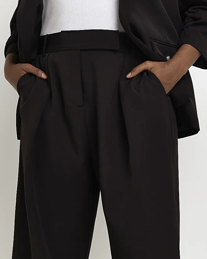 River Island Plus pleated wide leg trousers Black Fashion