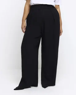 River Island Plus pleated wide leg trousers Black New