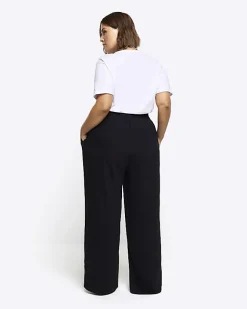 River Island Plus pleated wide leg trousers Black New