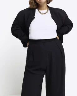 River Island Plus pleated wide leg trousers Black New