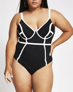 River Island Plus plunge bandage swimsuit Black Hot