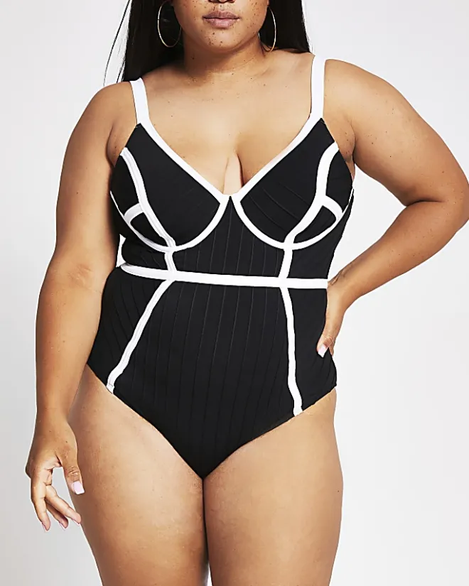 River Island Plus plunge bandage swimsuit Black Hot
