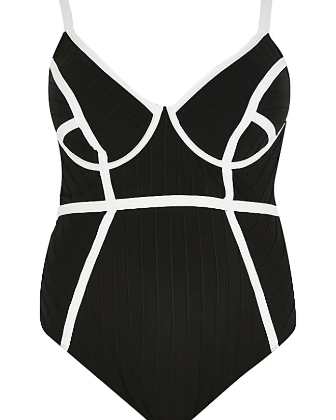 River Island Plus plunge bandage swimsuit Black Hot