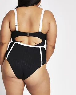 River Island Plus plunge bandage swimsuit Black Hot