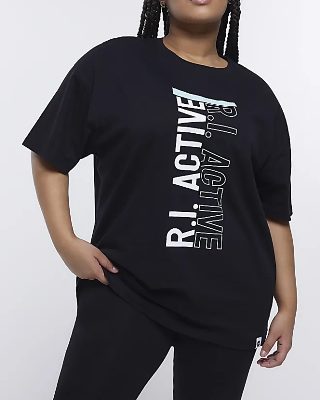 River Island Plus RI Active graphic print t-shirt Black Hot