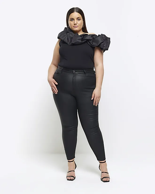 River Island Plus ruched asymmetric sleeveless top Black Fashion