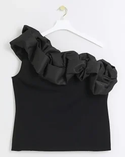 River Island Plus ruched asymmetric sleeveless top Black Fashion