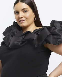 River Island Plus ruched asymmetric sleeveless top Black Fashion
