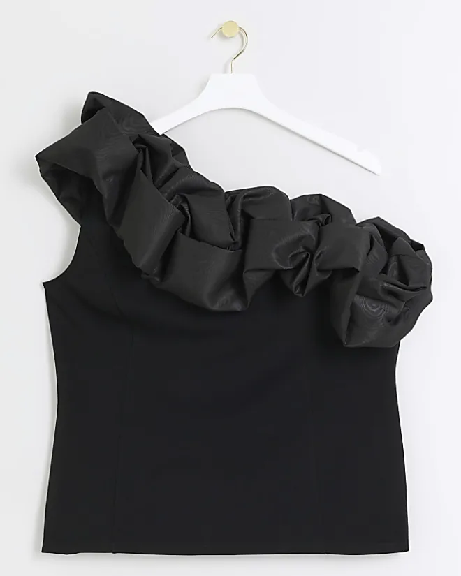 River Island Plus ruched asymmetric sleeveless top Black Fashion
