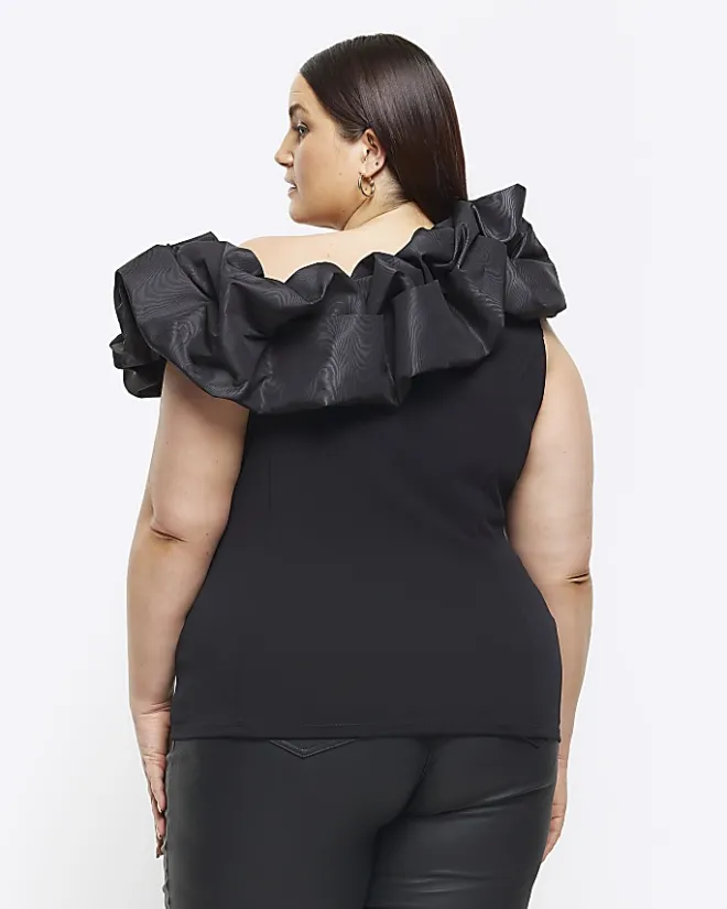 River Island Plus ruched asymmetric sleeveless top Black Fashion