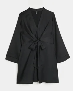 River Island Plus satin long sleeve mini dress Black Outlet