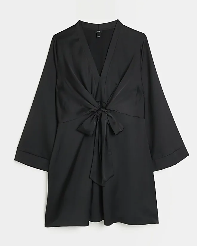 River Island Plus satin long sleeve mini dress Black Outlet