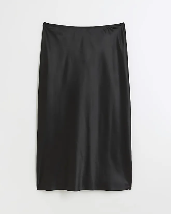 River Island Plus satin midi skirt Black New