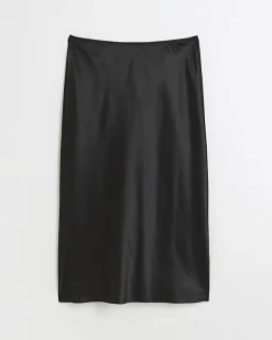 River Island Plus satin midi skirt Black New