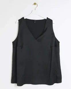 River Island Plus satin tank top Black Fashion