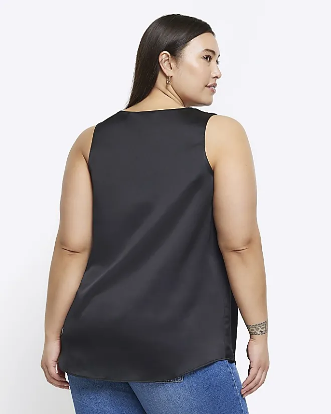 River Island Plus satin tank top Black Fashion