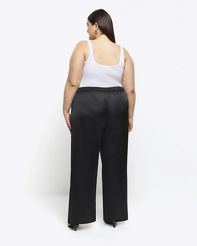 River Island Plus satin wide leg trousers Black Online