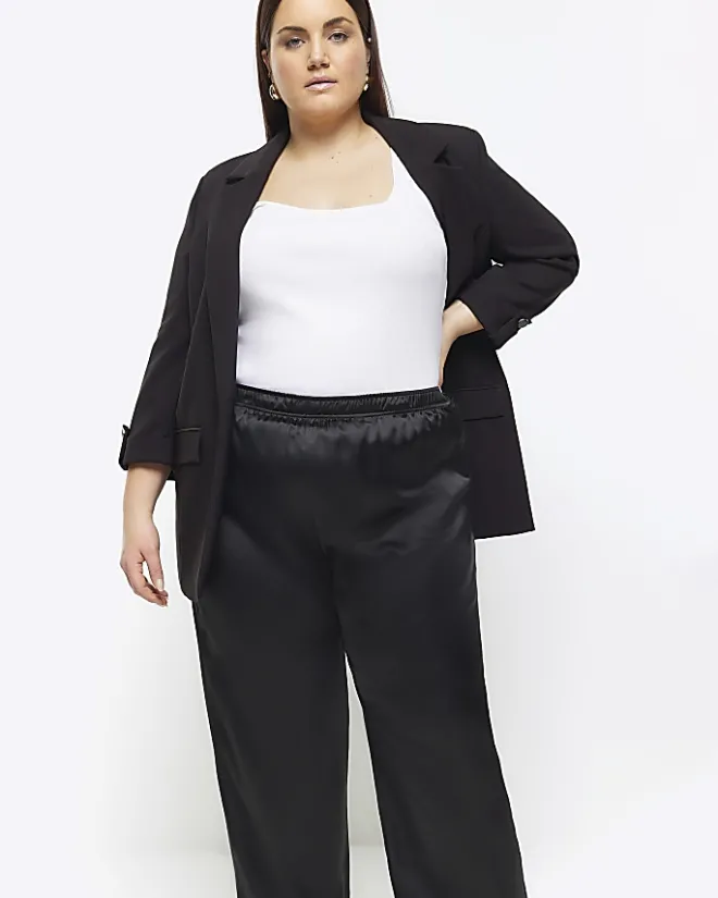 River Island Plus satin wide leg trousers Black Online
