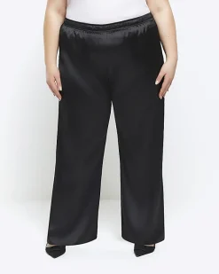 River Island Plus satin wide leg trousers Black Online