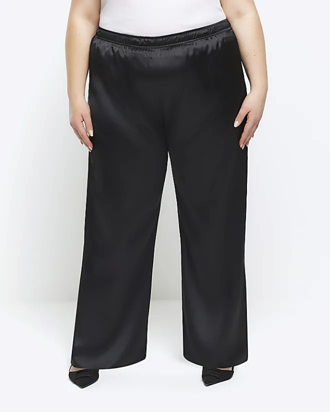 River Island Plus satin wide leg trousers Black Online