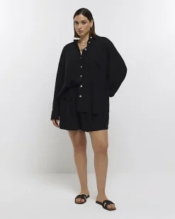 River Island Plus shorts with linen Black Sale