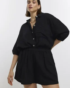 River Island Plus shorts with linen Black Sale
