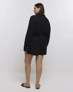 River Island Plus shorts with linen Black Sale